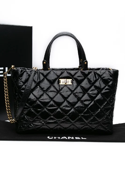 CHANEL Black Reissue Glazed Calfskin Leather Shopping Tote Bag