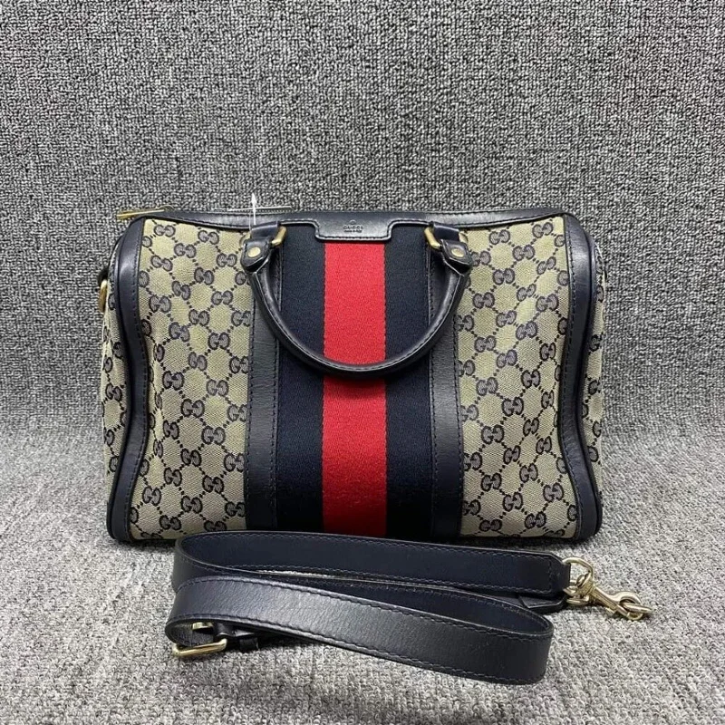 100% Authentic GUCCI Boston Navy GG Cloth Satchel Bag