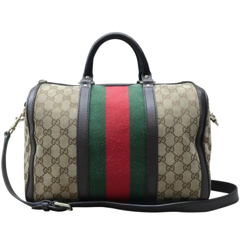 Gucci Boston Web Brown Canvas Satchel Bag