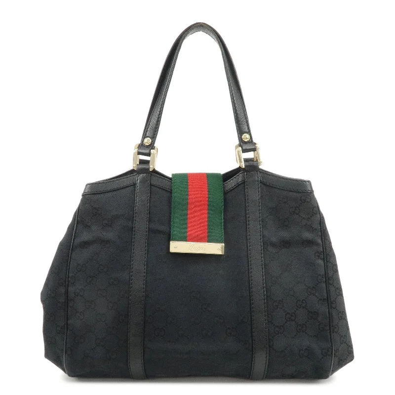 GUCCI Sherry GG Canvas Leather Tote Bag Shoulder Bag Black 233609