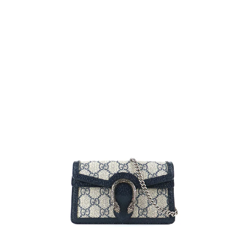 GUCCI - Sac à bandoulière Dionysus super mini en cuir bleu marine et toile enduite