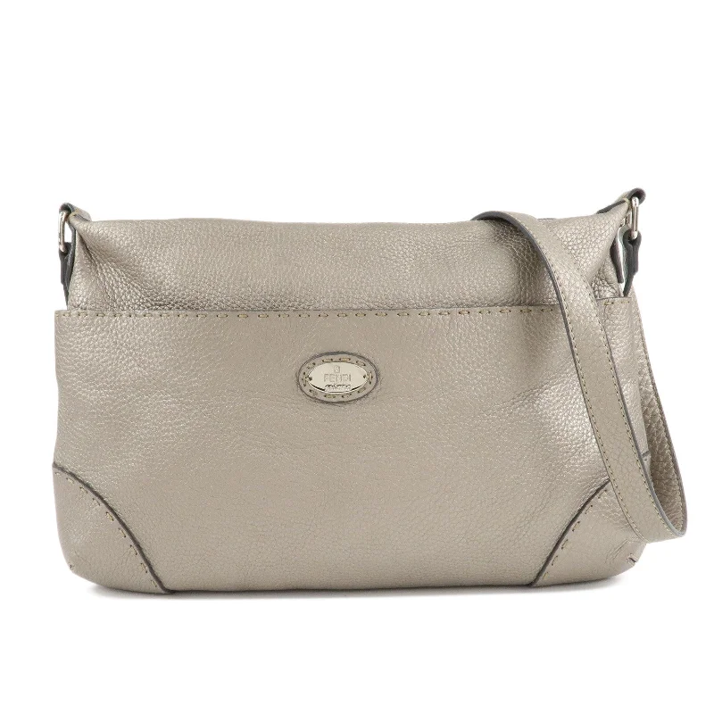 FENDI Selleria Leather Shoulder Bag Silver BT194