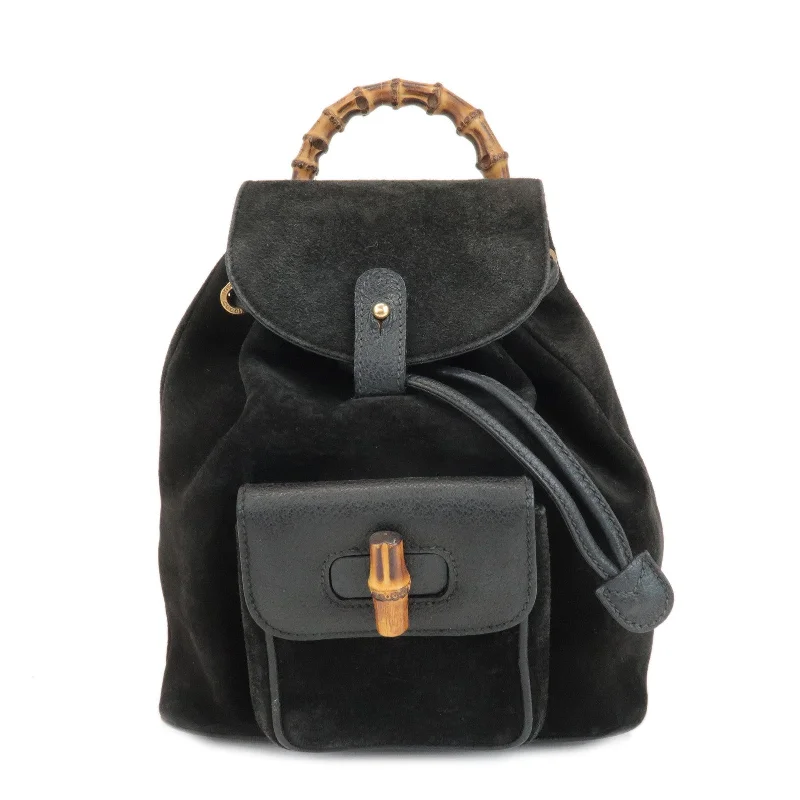 GUCCI Bamboo Suede Leather Mini Back Pack Black 00.2034.0030